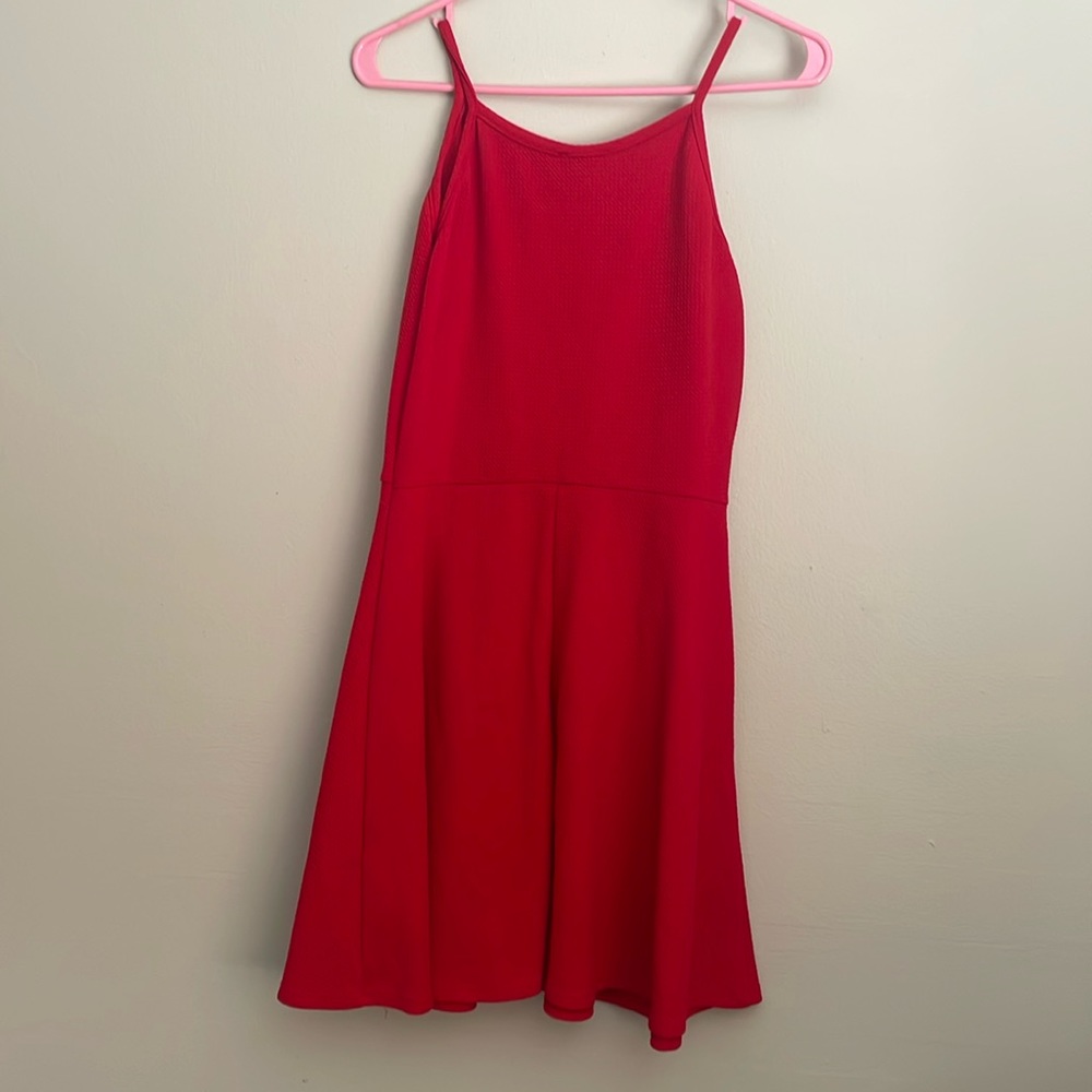 red short dress with pleats